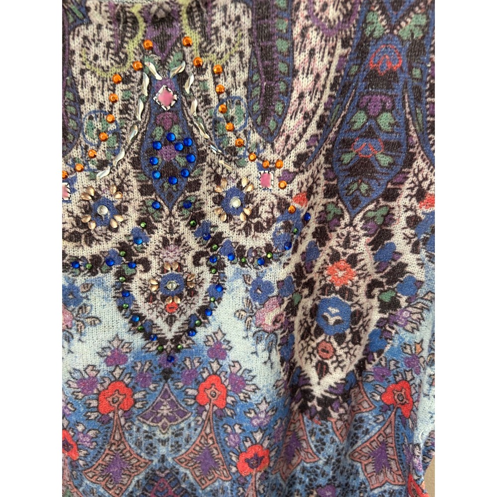Y2K Simply Emma Women's Short‎ Sleeve Embellished Paisley Top Ruched Plus 1x - Picture 2 of 7